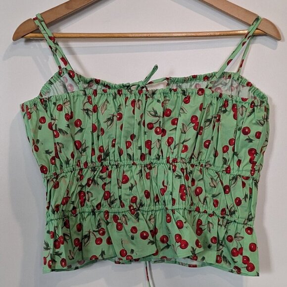 WAYF Top Size XL Green Red Paxton Camisole Stretch Cotton Cherry Print NWT Airy - Picture 7 of 16